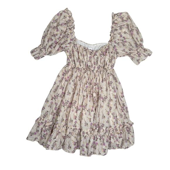 LPA Cottagecore Floral Revolve Mini Dress Garland White Pink Medium - Picture 1 of 7